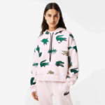 Women Lacoste V0ZN2556 Light Pink T03 Oversized Hooded Fleece Sweatshirt