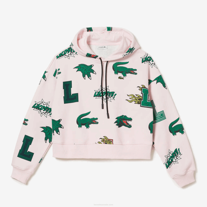 Women Lacoste V0ZN2556 Light Pink T03 Oversized Hooded Fleece Sweatshirt - Image 4