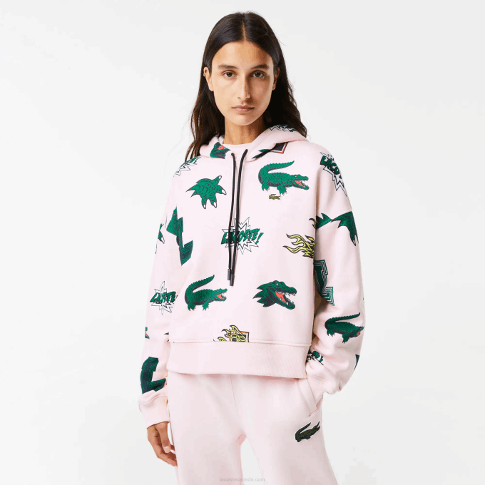 Women Lacoste V0ZN2556 Light Pink T03 Oversized Hooded Fleece Sweatshirt - Image 1