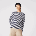 Women Lacoste V0ZN2559 Black/White HHW Striped Jersey Cotton T-Shirt - Image 2