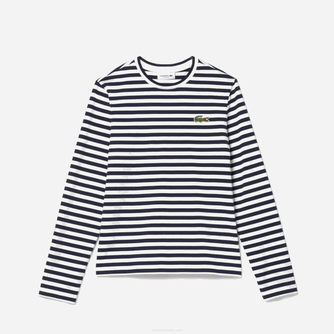 Women Lacoste V0ZN2559 Black/White HHW Striped Jersey Cotton T-Shirt - Image 5