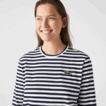 Women Lacoste V0ZN2559 Black/White HHW Striped Jersey Cotton T-Shirt - Image 8