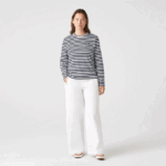 Women Lacoste V0ZN2559 Black/White HHW Striped Jersey Cotton T-Shirt - Image 9