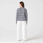 Women Lacoste V0ZN2559 Black/White HHW Striped Jersey Cotton T-Shirt - Image 10
