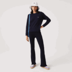 Women Lacoste V0ZN2561 Navy Blue 166 Seamless Ribbed Knit Leggings