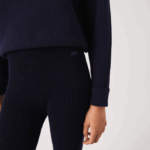 Women Lacoste V0ZN2561 Navy Blue 166 Seamless Ribbed Knit Leggings - Image 4