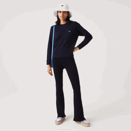 Women Lacoste V0ZN2561 Navy Blue 166 Seamless Ribbed Knit Leggings