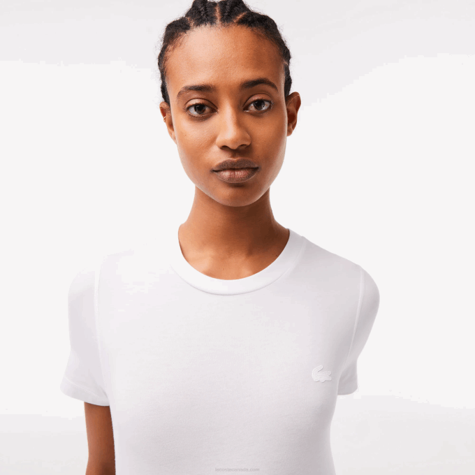 Women Lacoste V0ZN2563 White 001 Crew Neck Cotton Blend T-Shirt - Image 2