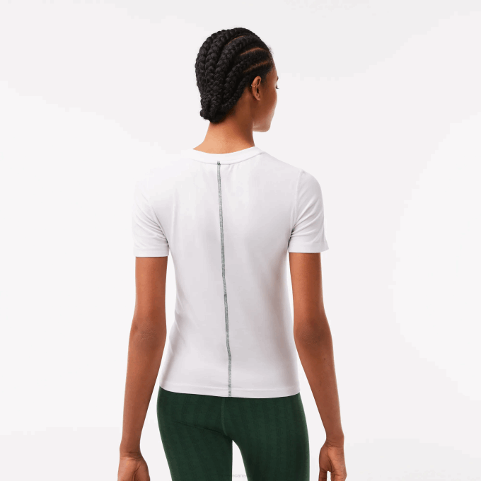 Women Lacoste V0ZN2563 White 001 Crew Neck Cotton Blend T-Shirt - Image 3