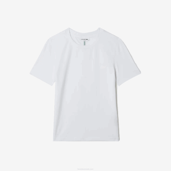 Women Lacoste V0ZN2563 White 001 Crew Neck Cotton Blend T-Shirt - Image 4