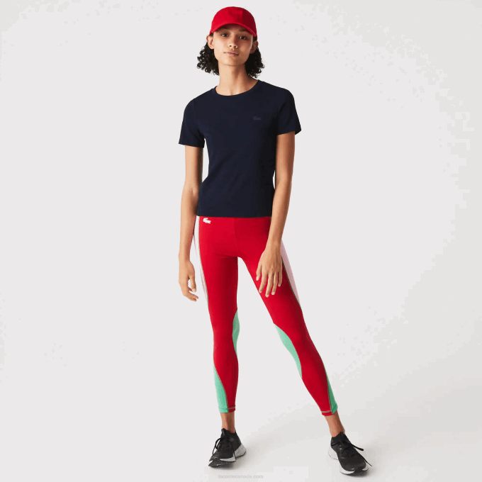 Women Lacoste V0ZN2564 Navy Blue 166 Crew Neck Cotton Blend T-Shirt - Image 2