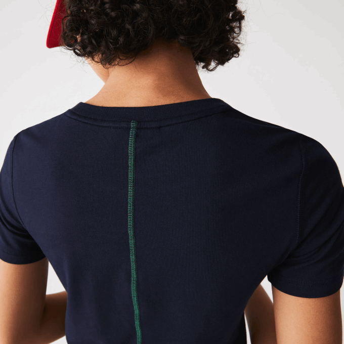 Women Lacoste V0ZN2564 Navy Blue 166 Crew Neck Cotton Blend T-Shirt - Image 3