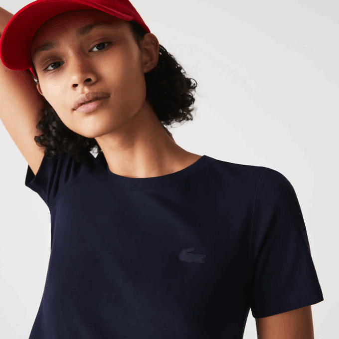Women Lacoste V0ZN2564 Navy Blue 166 Crew Neck Cotton Blend T-Shirt - Image 1