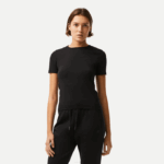 Women Lacoste V0ZN2566 Black 031 Crew Neck Cotton Blend T-Shirt