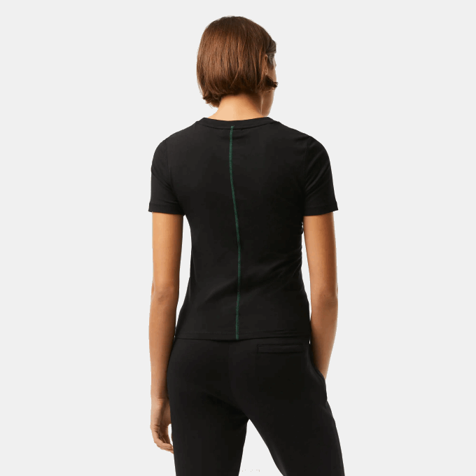Women Lacoste V0ZN2566 Black 031 Crew Neck Cotton Blend T-Shirt - Image 3
