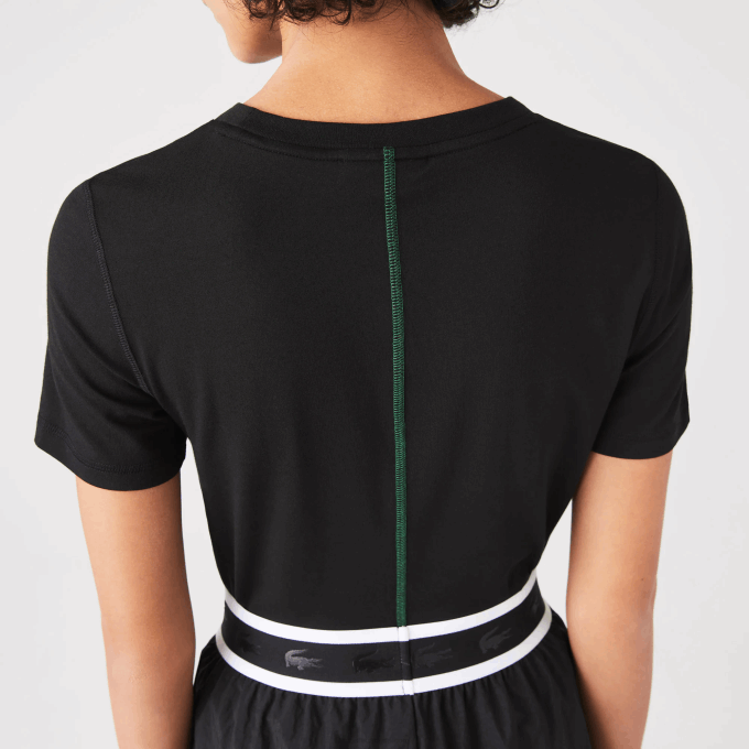 Women Lacoste V0ZN2566 Black 031 Crew Neck Cotton Blend T-Shirt - Image 5