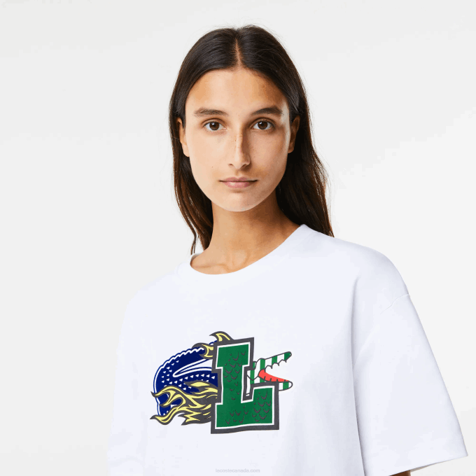 Women Lacoste V0ZN2567 White 001 Oversized Organic Cotton T-Shirt - Image 2