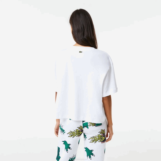 Women Lacoste V0ZN2567 White 001 Oversized Organic Cotton T-Shirt - Image 3