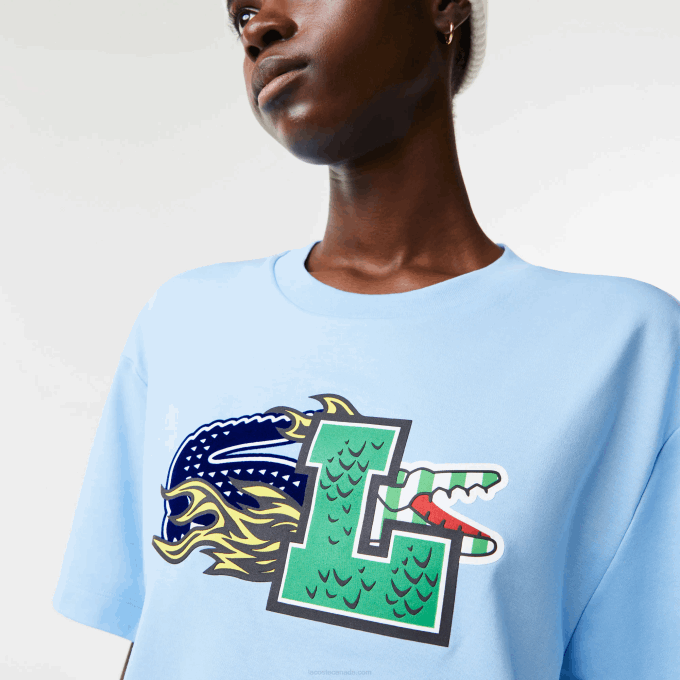 Women Lacoste V0ZN2568 Blue HBP Oversized Organic Cotton T-Shirt - Image 2