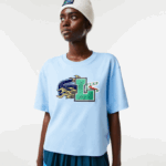 Women Lacoste V0ZN2568 Blue HBP Oversized Organic Cotton T-Shirt
