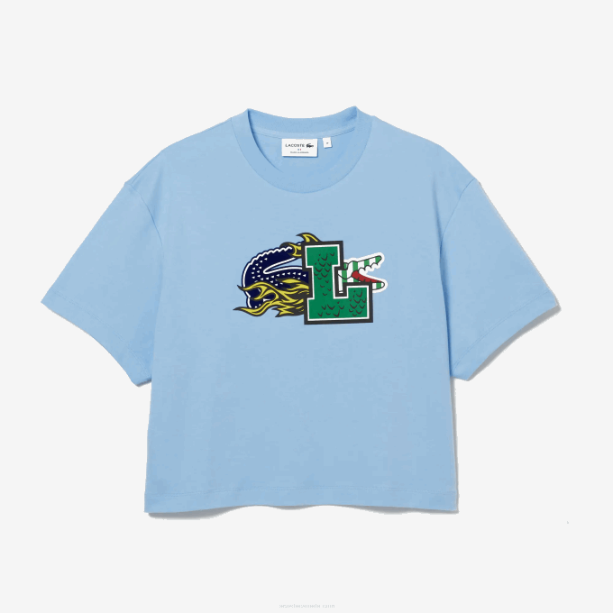 Women Lacoste V0ZN2568 Blue HBP Oversized Organic Cotton T-Shirt - Image 4
