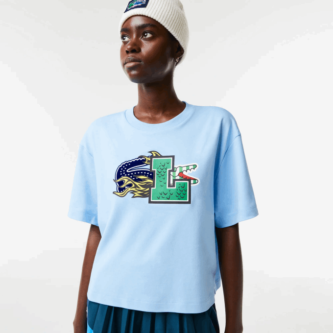 Women Lacoste V0ZN2568 Blue HBP Oversized Organic Cotton T-Shirt - Image 1