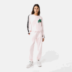Women Lacoste V0ZN2570 Light Pink T03 Loose Fit Printed Band T-Shirt - Image 2