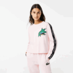 Women Lacoste V0ZN2570 Light Pink T03 Loose Fit Printed Band T-Shirt