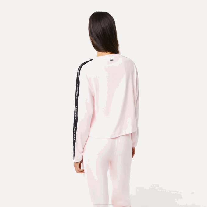 Women Lacoste V0ZN2570 Light Pink T03 Loose Fit Printed Band T-Shirt - Image 3