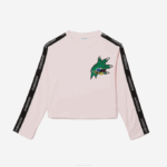 Women Lacoste V0ZN2570 Light Pink T03 Loose Fit Printed Band T-Shirt - Image 4