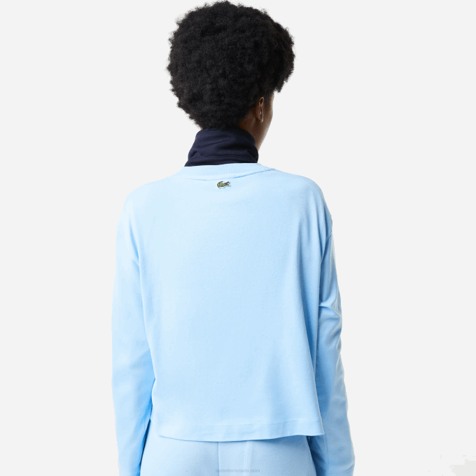 Women Lacoste V0ZN2571 Blue HBP Loose Fit Printed Band T-Shirt - Image 3