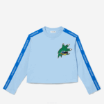 Women Lacoste V0ZN2571 Blue HBP Loose Fit Printed Band T-Shirt - Image 4