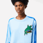 Women Lacoste V0ZN2571 Blue HBP Loose Fit Printed Band T-Shirt - Image 5