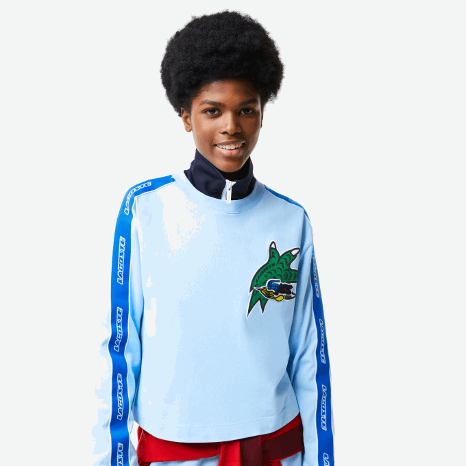 Women Lacoste V0ZN2571 Blue HBP Loose Fit Printed Band T-Shirt - Image 1