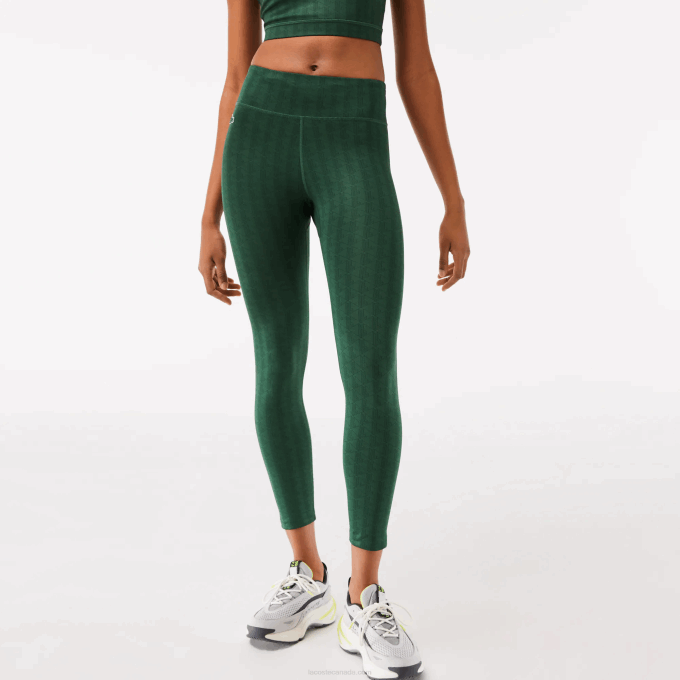Women Lacoste V0ZN2573 Green D1R SPORT All-Over Print High-Waist Leggings - Image 2
