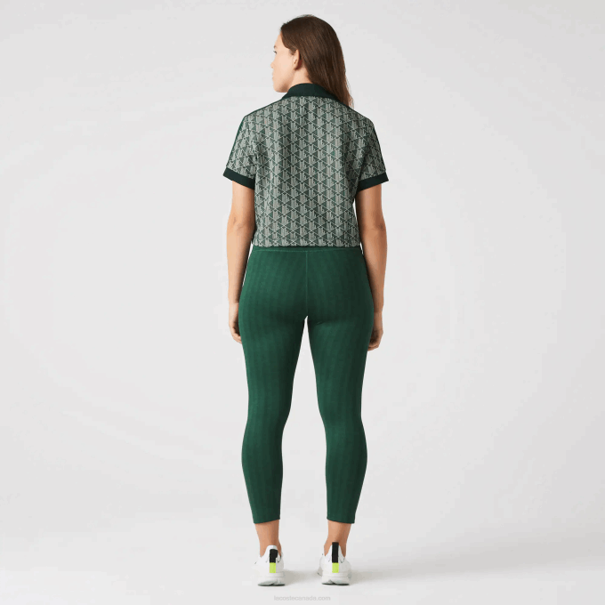 Women Lacoste V0ZN2573 Green D1R SPORT All-Over Print High-Waist Leggings - Image 8