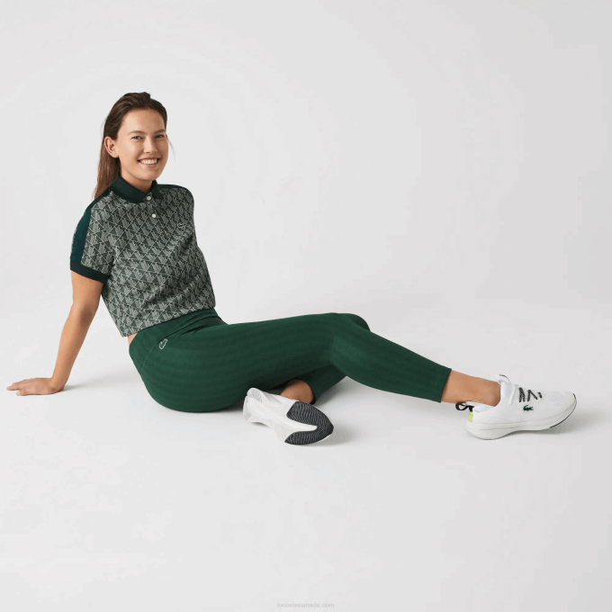 Women Lacoste V0ZN2573 Green D1R SPORT All-Over Print High-Waist Leggings - Image 9