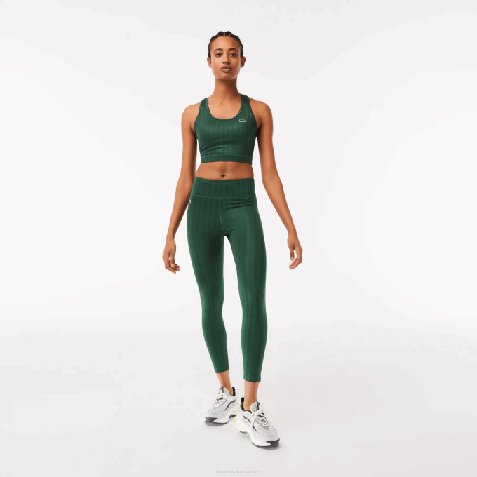 Women Lacoste V0ZN2573 Green D1R SPORT All-Over Print High-Waist Leggings - Image 1