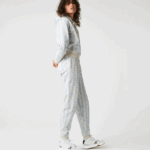 Women Lacoste V0ZN2574 White Blue DPQ LIVE Monogram Design Fleece Tracksuit Pants - Image 2