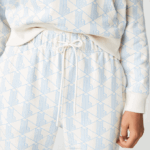 Women Lacoste V0ZN2574 White Blue DPQ LIVE Monogram Design Fleece Tracksuit Pants - Image 4