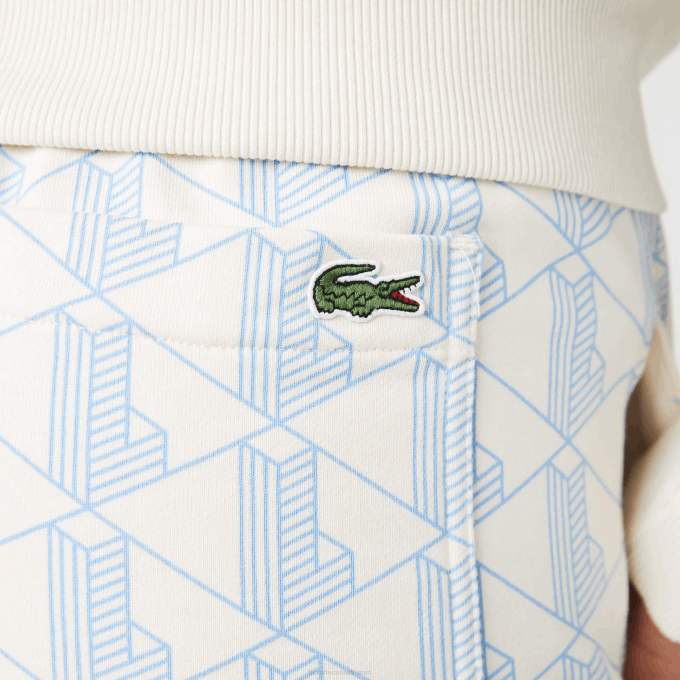 Women Lacoste V0ZN2574 White Blue DPQ LIVE Monogram Design Fleece Tracksuit Pants - Image 7