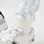 Women Lacoste V0ZN2574 White Blue DPQ LIVE Monogram Design Fleece Tracksuit Pants - Image 8
