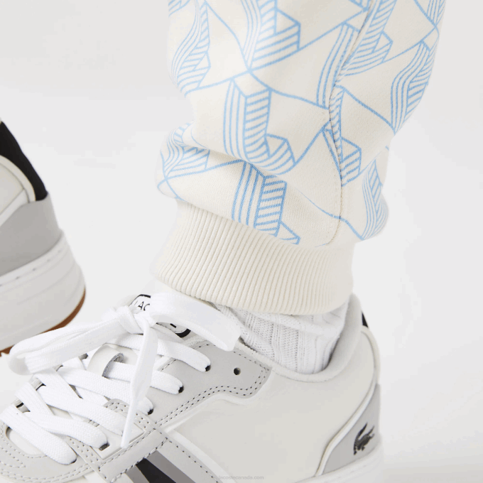 Women Lacoste V0ZN2574 White Blue DPQ LIVE Monogram Design Fleece Tracksuit Pants - Image 8