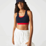 Women Lacoste V0ZN2575 Navy Blue Red Green 2Q6 SPORT Color-Block Recycled Polyester Sports Bra - Image 2