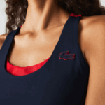 Women Lacoste V0ZN2575 Navy Blue Red Green 2Q6 SPORT Color-Block Recycled Polyester Sports Bra - Image 4