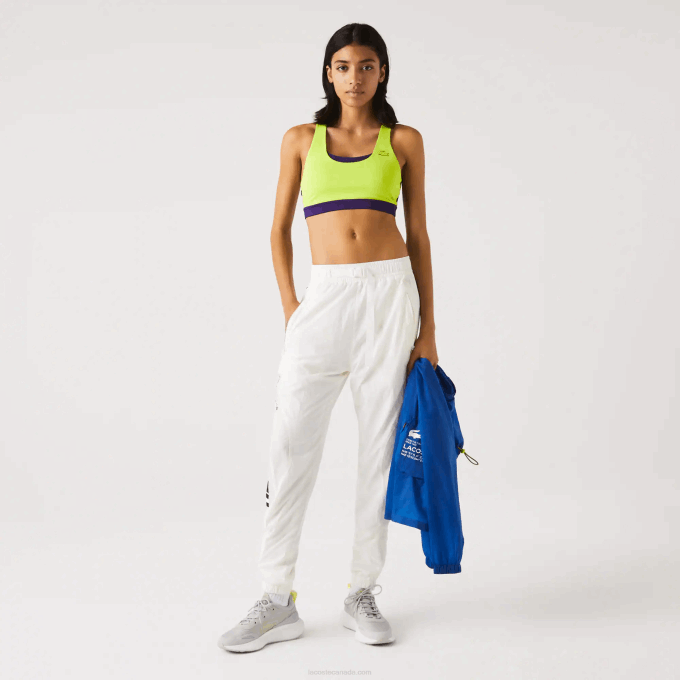 Women Lacoste V0ZN2576 Yellow Purple 5CY SPORT Color-Block Recycled Polyester Sports Bra - Image 2