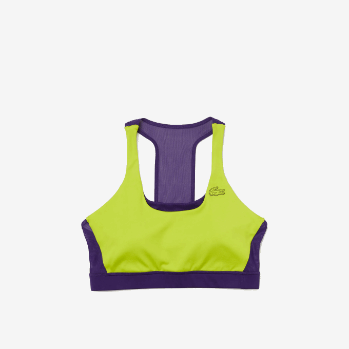 Women Lacoste V0ZN2576 Yellow Purple 5CY SPORT Color-Block Recycled Polyester Sports Bra - Image 4