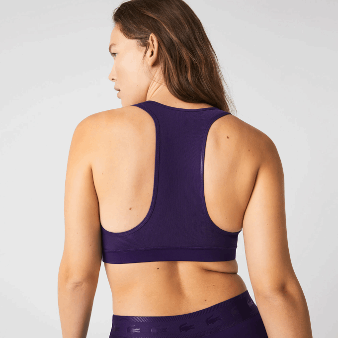 Women Lacoste V0ZN2576 Yellow Purple 5CY SPORT Color-Block Recycled Polyester Sports Bra - Image 6