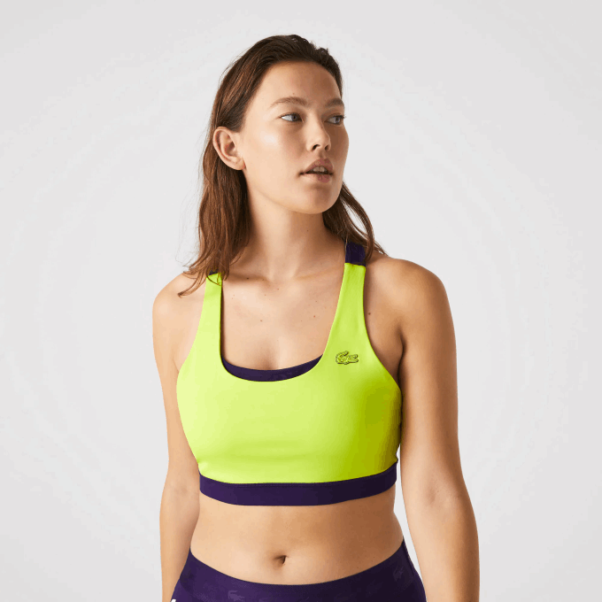 Women Lacoste V0ZN2576 Yellow Purple 5CY SPORT Color-Block Recycled Polyester Sports Bra - Image 7