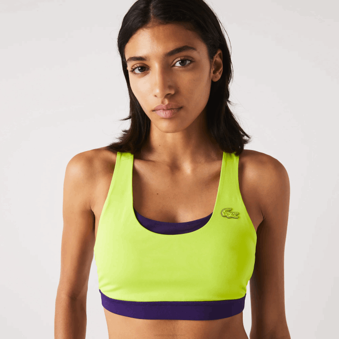 Women Lacoste V0ZN2576 Yellow Purple 5CY SPORT Color-Block Recycled Polyester Sports Bra - Image 1
